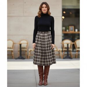 Vintage Mondi Wool Pleated Midi Skirt Germany Size EU 42 US 10/12 Brown Academia